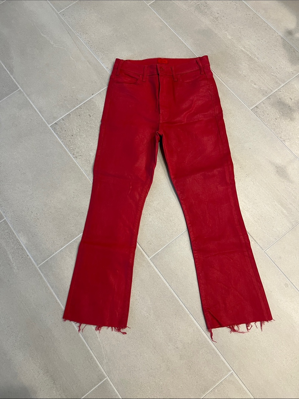 MOTHER The Hustler Ankle Fray Red Cropped Ankle Jeans - Picture 2 of 8